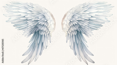 Watercolor angel wings isolated on a white background.