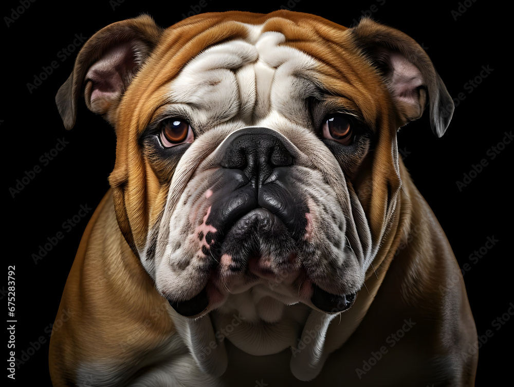 English Bulldog with Iconic Wrinkled Face, wildlife, Generative AI