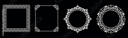 Set of decorative frames Elegant vector element for design in Eastern style, place for text. Floral black and white borders. Lace illustration for invitations and greeting cards. © ELENA