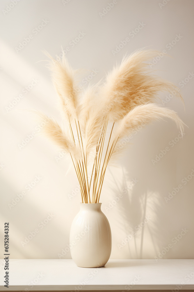 Naklejka premium sprigs of pampas grass in a white vase