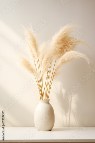 sprigs of pampas grass in a white vase