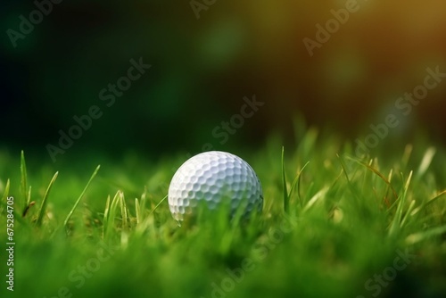 golf ball on grass, on green background, sport theme. Generative AI