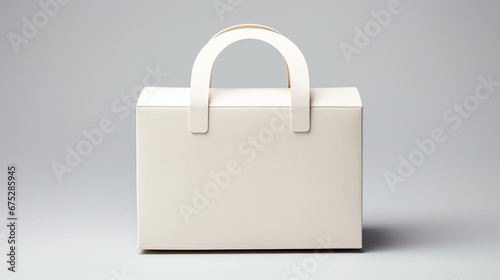 White cardboard carry box bag packaging with handles.