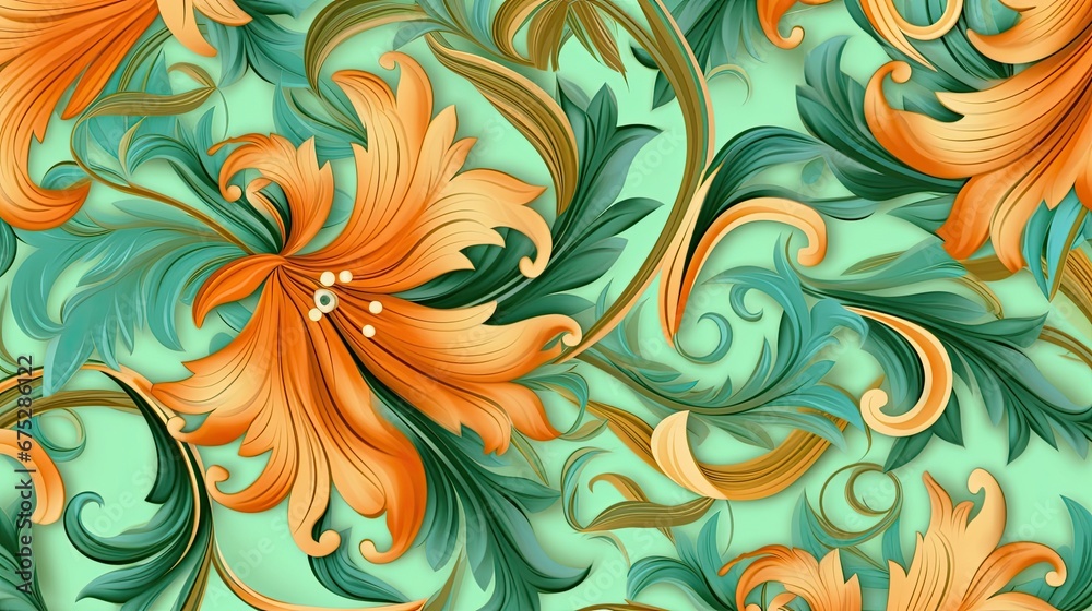 orange and green ornamental flowers background