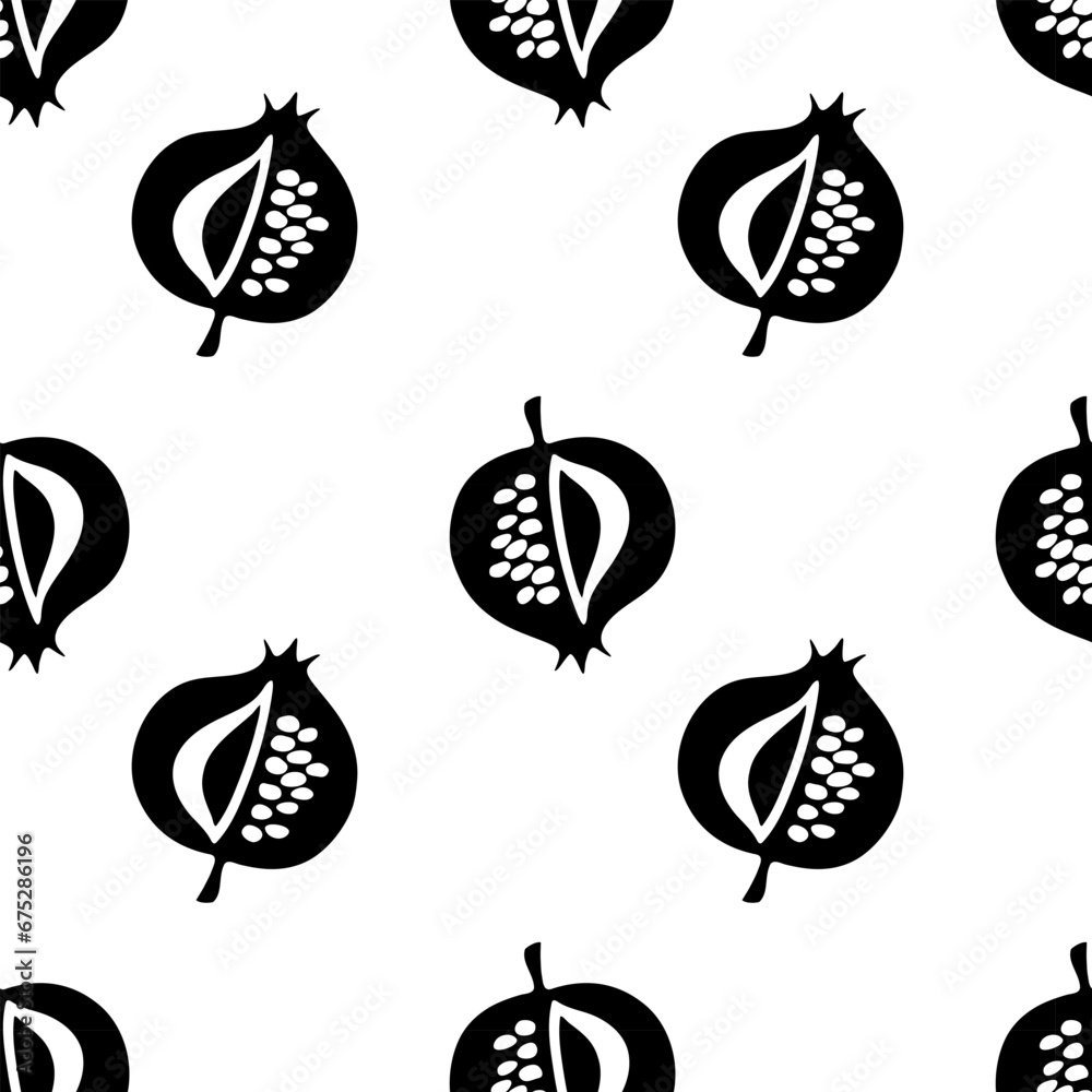 Pomegranate black and white pattern, hand drawn outline doodle. Pomegranate black and white pattern, hand drawn outline doodle.