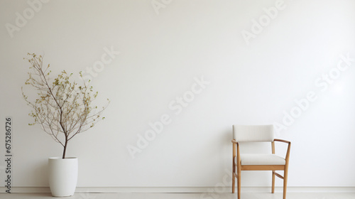 White painting white wall wooden chair_