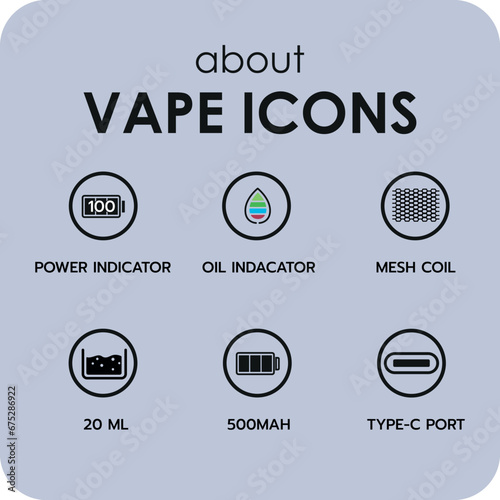 Vaping accessories line vector illustration Vape icons set Electronic cigarette sign.