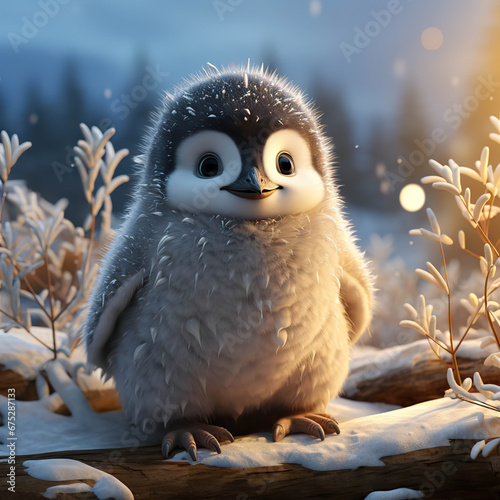 Frosty Frolic: Cute Baby Penguin in Winter Wonderland