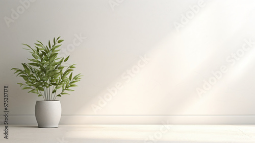 White wall empty room with plants backdrop. © Riya