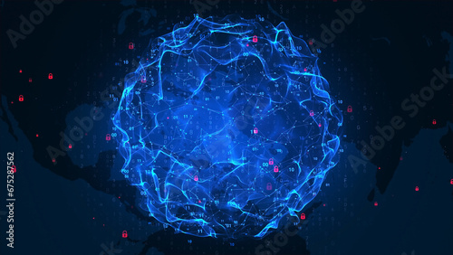 Fototapeta Naklejka Na Ścianę i Meble -  4K abstract dark blue sphere wave background of digital information security business