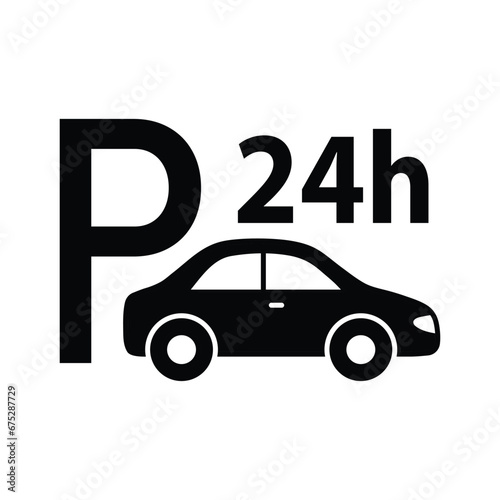 car parking  icon. Icon 24 Hour black vector parking  sign 