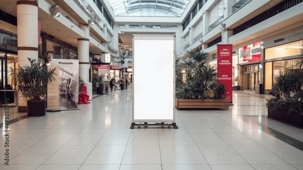 Poster stand for posters in a shopping center. AI Generated