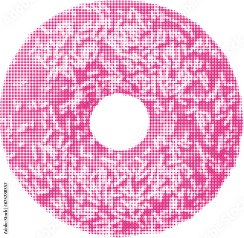 Donuts whole, one, isolated, from circles dots of different sizes on white background