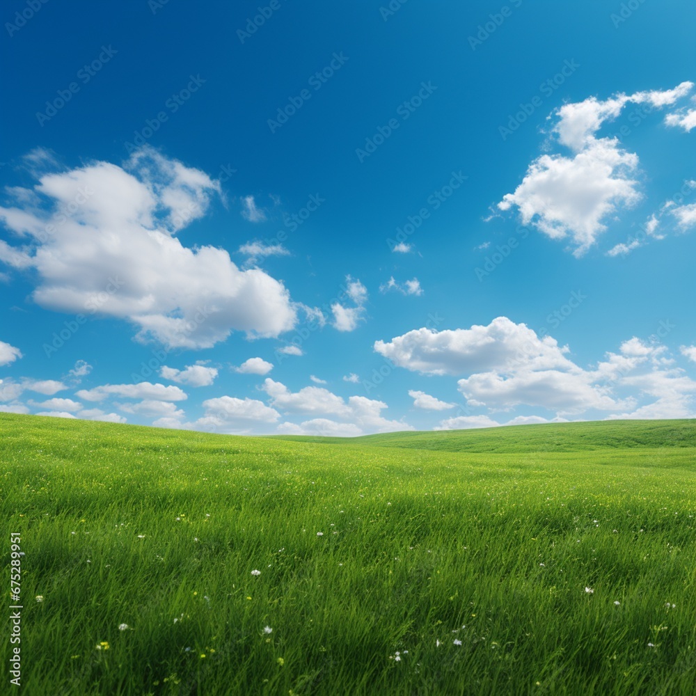 Green fields under a clear sky. Generative AI Green fields under a clear sky. Generative AI