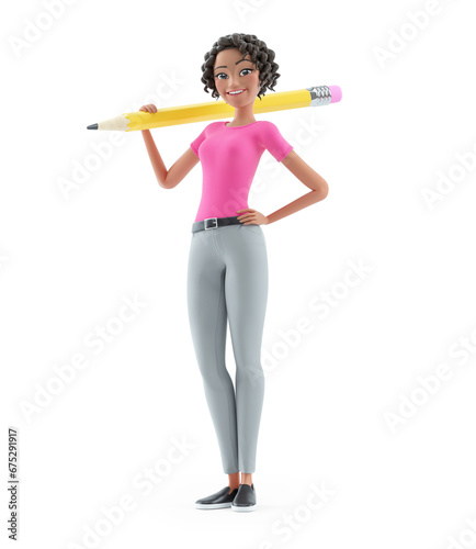 3d beautiful woman holding pencil