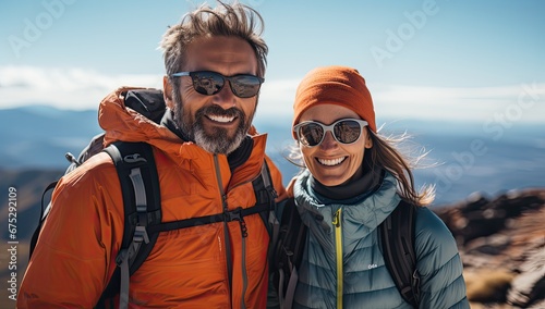 Małżeństwo podróżujące po górskich szlakach. 