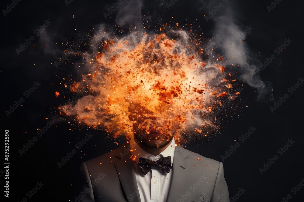 Mężczyzna w garniturze z eksplodującą głową - obrazy, fototapety, plakaty 