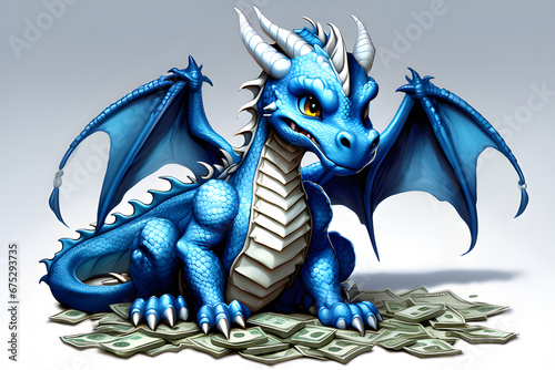 a cute blue dragon picture that brings you money. Oriental culture. Generative AI