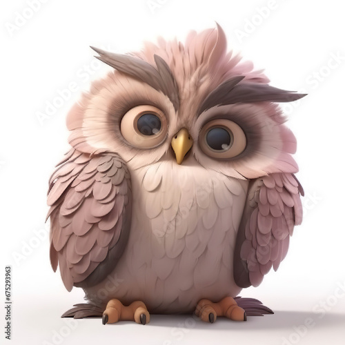 Feathered Cuteness: A 3D Cartoon Owl,owl on white,owl on a white background