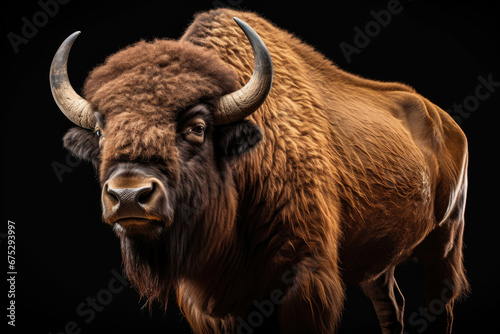 Bison on black background