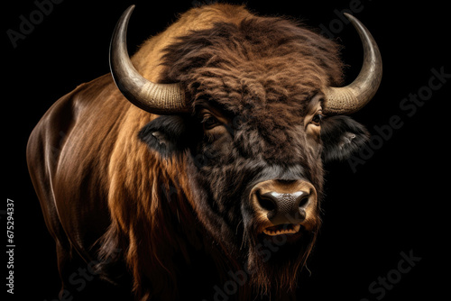 Bison on black background