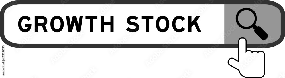 Search banner in word growth stock with hand over magnifier icon on white background Search banner in word growth stock with hand over magnifier icon on white background