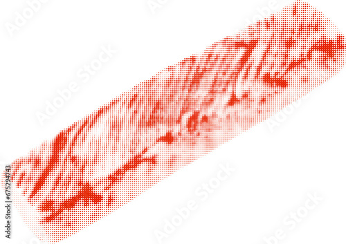 Crab stick, one close-up, isolated, from circle dots of different sizes on white background