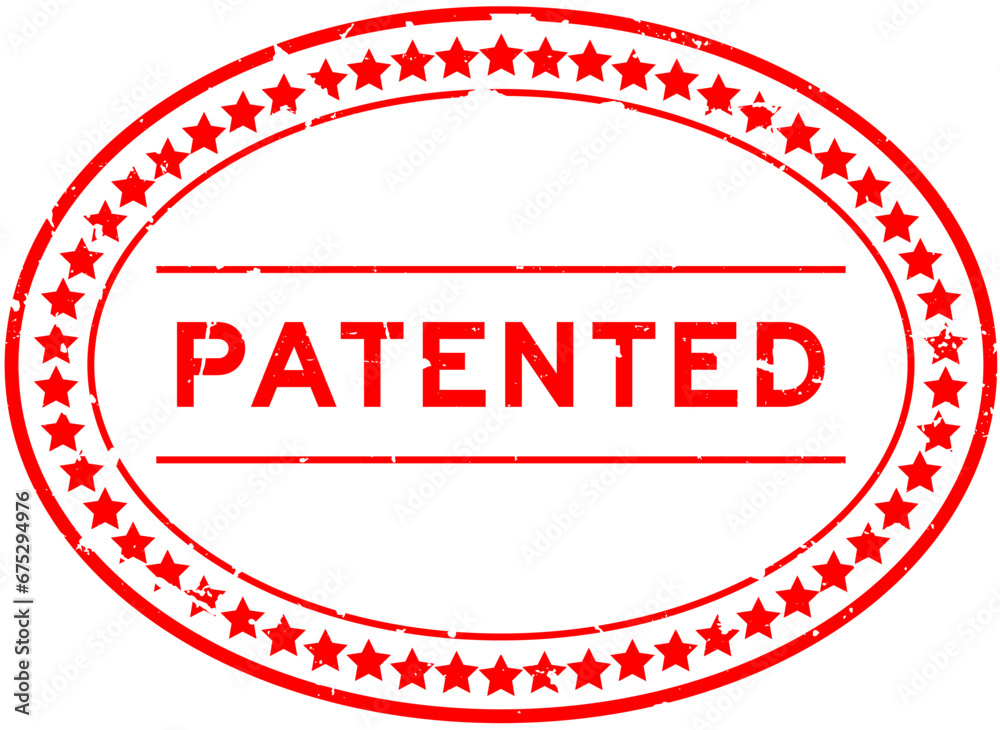 Grunge red patented word oval rubber seal stamp on white background Grunge red patented word oval rubber seal stamp on white background
