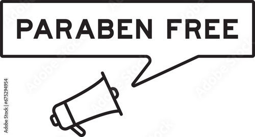 Megaphone icon with speech bubble in word paraben free on white background