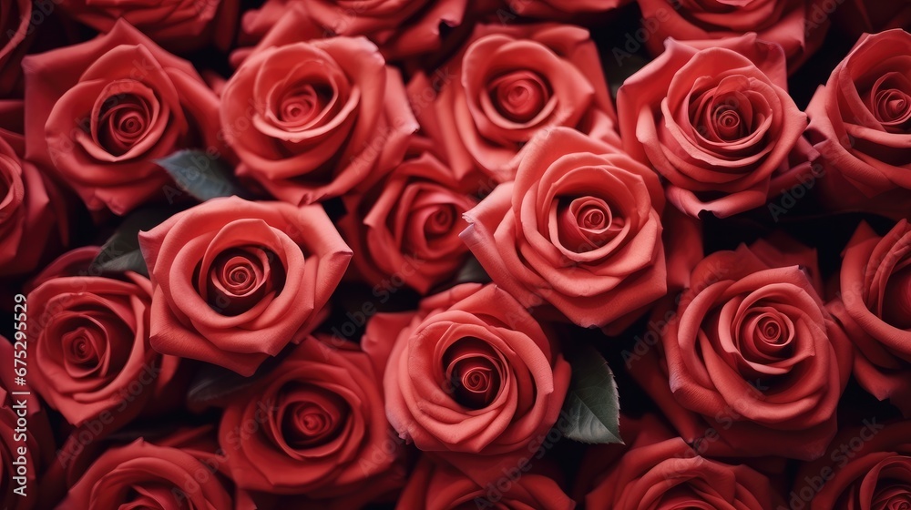 Flowers background banner texture, Closeup red beautiful blooming roses.