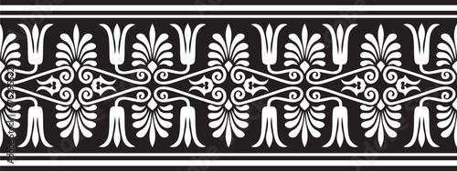 Vector black monochrome seamless ornament of ancient Greece. Classic Endless pattern frame border Roman Empire..