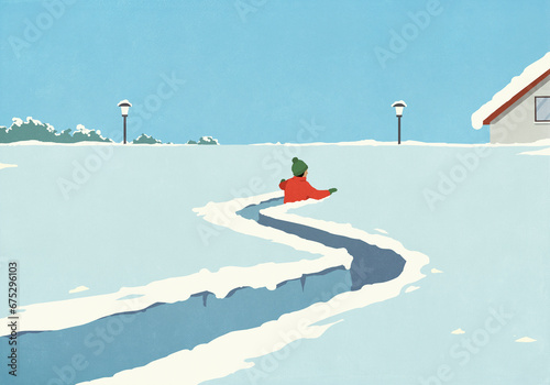 Man walking, creating path in deep winter snow
 photo