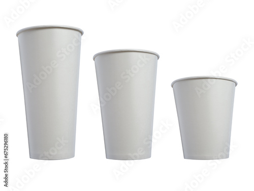 Three size of white paper cup template mock up, cut out isolated