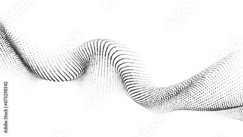 Futuristic wave of black smoothly moving dots on a white background. Vector EPS10