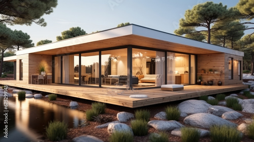 A modern prefabricated wooden house. © visoot