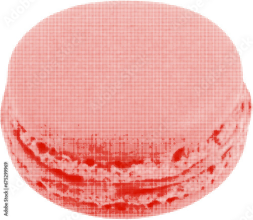 Macaron French confection, one close-up, isolated, from circle dots of different sizes on white background