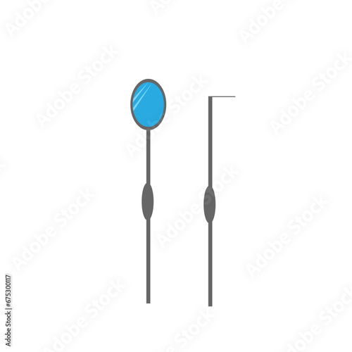 mirror and probe  dental instruments on a white background