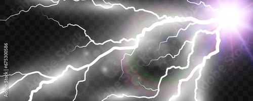 Realistic lightning. Flash of thunder on a transparent background.