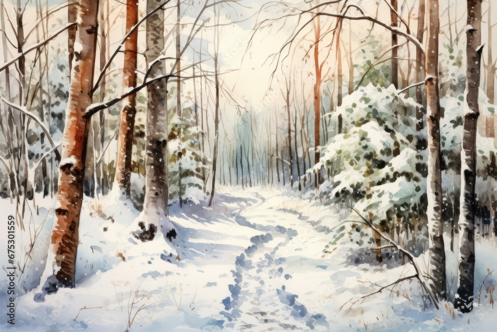 Obraz premium Snowy Forest Paths - Generative AI