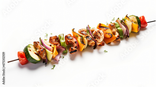 Kebab skewer with vegetables isolated on white background