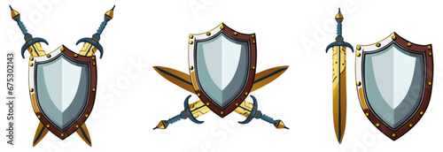 Coat of arms with sword and shield in three variations. 