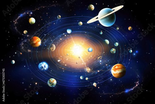 Space with planets and stars and galaxies background