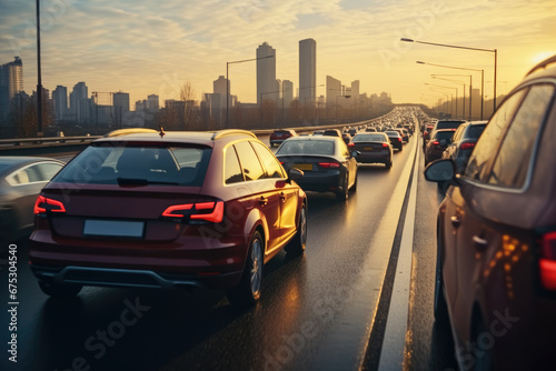 Car point of view of a big traffic jam on a highway. © visoot