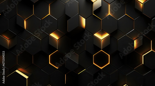 Luxury hexagonal abstract black and gold metal background