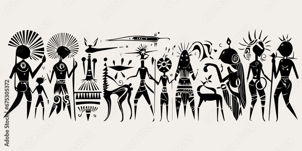 Obraz premium ethnic traditional tribal illustration black and white