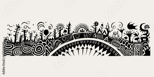 ethnic traditional tribal illustration black and white