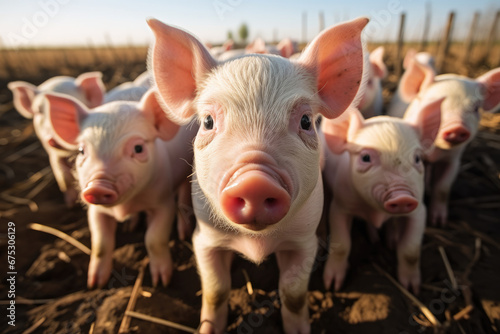 Sows and pigs in farm.