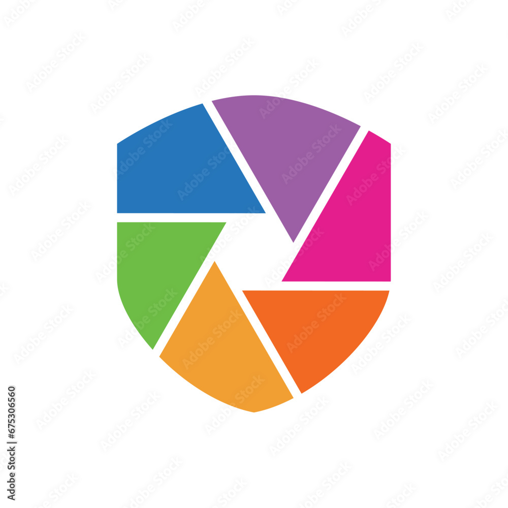 Lens Shield Logo designs vector, Photography Shield logo template on white background Lens Shield Logo designs vector, Photography Shield logo template on white background
