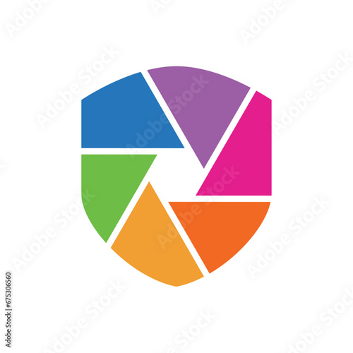 Free Download Lens Shield Logo designs vector, Photography Shield logo template on white background - GFXLoad