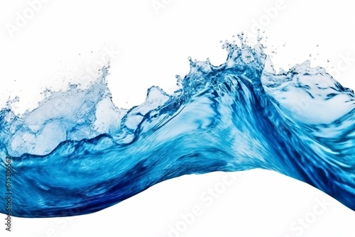 Bright blue water wave on a white background with clipping path. Generative AI